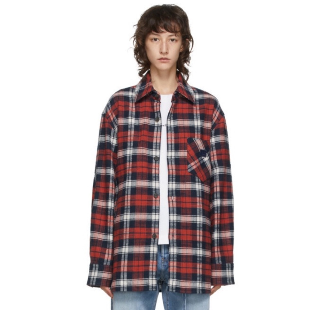 Acne Studios Red Blue Plaid Patch Plaid Shirt size Small